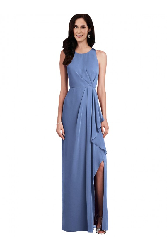 Acheter Bleu Windsor Trapèze Col bijou Mousseline Longue Robes demoiselle d'honneur