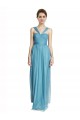 Acheter Bleu ciel Trapèze Bretelles spaghetti Col V Tulle Longue Robes demoiselle d'honneur
