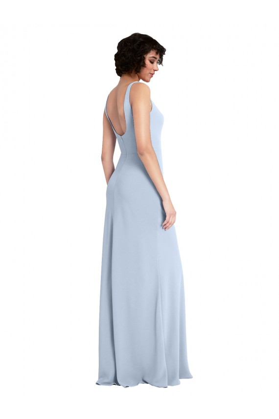 Acheter Bleu ciel clair Fourreau Col Carré Crêpe Stretch Longue Robes demoiselle d'honneur / Robes de bal