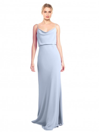 Acheter Bleu ciel clair Fourreau Col Haut Crêpe Stretch Longue Formelles Robes demoiselle d'honneur / Robes de soirée / Robes de bal