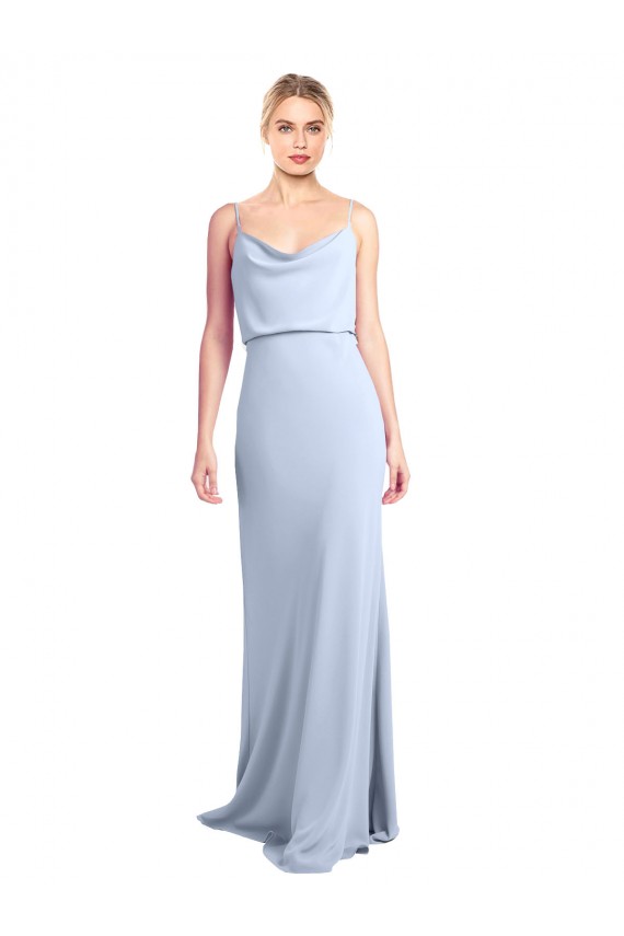 Acheter Bleu ciel clair Fourreau Col Haut Crêpe Stretch Longue Formelles Robes demoiselle d'honneur / Robes de soirée / Robes de bal