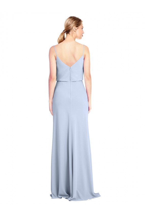 Acheter Bleu ciel clair Fourreau Col Haut Crêpe Stretch Longue Formelles Robes demoiselle d'honneur / Robes de soirée / Robes de bal