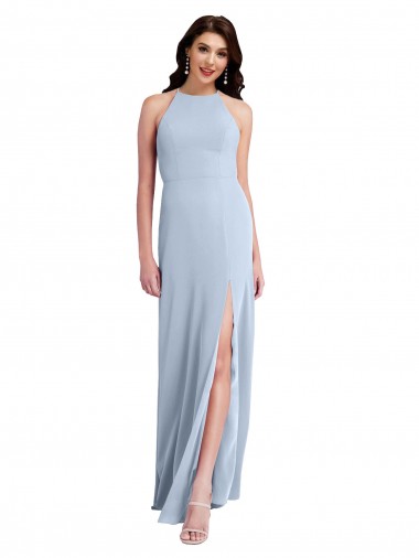 Acheter Bleu ciel clair Fourreau Licou Col Haut Crêpe Stretch Longue Formelles Robes demoiselle d'honneur / Robes de soirée / Robes de bal