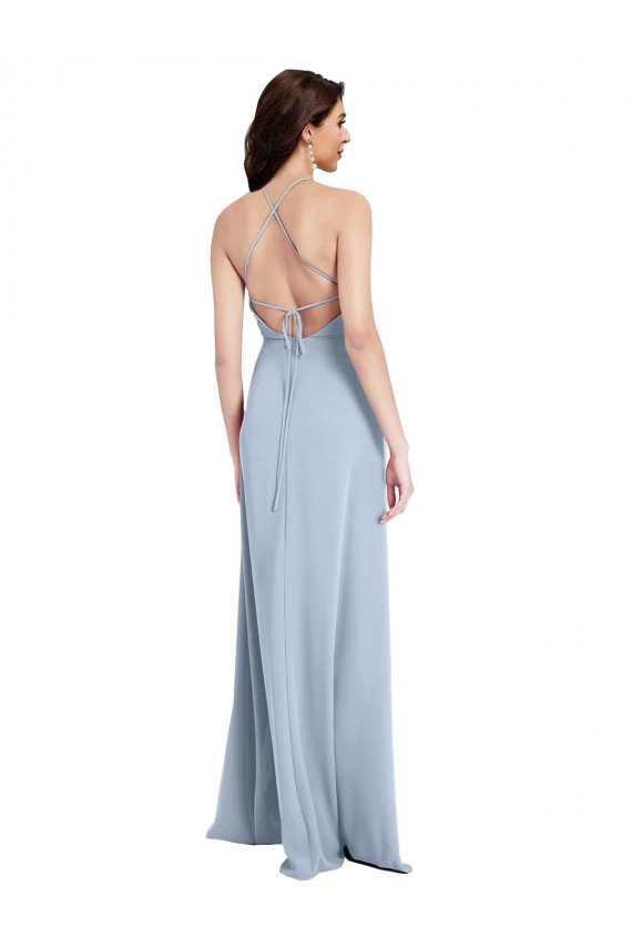 Acheter Bleu ciel clair Fourreau Licou Col Haut Crêpe Stretch Longue Formelles Robes demoiselle d'honneur / Robes de soirée / Robes de bal
