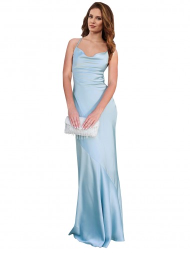 Acheter Bleu ciel clair Fourreau Satiné Soyeux Longue Formelles Robes demoiselle d'honneur / Robes de soirée / Robes de bal