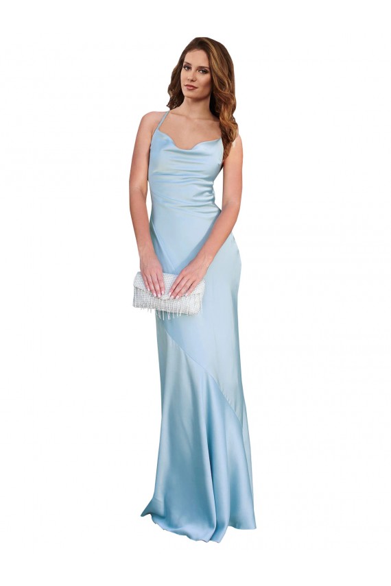 Acheter Bleu ciel clair Fourreau Satiné Soyeux Longue Formelles Robes demoiselle d'honneur / Robes de soirée / Robes de bal