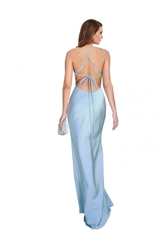 Acheter Bleu ciel clair Fourreau Satiné Soyeux Longue Formelles Robes demoiselle d'honneur / Robes de soirée / Robes de bal