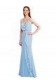 Acheter Bleu ciel clair Sirène Bretelles spaghetti Col V Mousseline Longue Robes demoiselle d'honneur