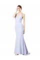 Acheter Bleu ciel clair Sirène Bretelles spaghetti Crêpe Stretch Longue Formelles Robes demoiselle d'honneur / Robes de soirée / Robes de bal