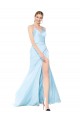 Acheter Bleu ciel clair Sirène Col Haut Bretelles spaghetti Satiné Stretch Longue Formelles Robes demoiselle d'honneur / Robes de soirée / Robes de bal