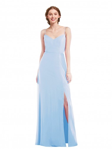 Acheter Bleu ciel clair Trapèze Bretelles spaghetti Col V Mousseline Longue Formelles Robes demoiselle d'honneur / Robes de soirée
