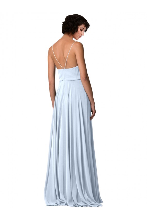 Acheter Bleu ciel clair Trapèze Bretelles spaghetti Col V Mousseline Longue Robes demoiselle d'honneur