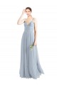Acheter Bleu ciel clair Trapèze Bretelles spaghetti Col V Tulle Longue Robes demoiselle d'honneur