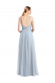 Acheter Bleu ciel clair Trapèze Bretelles spaghetti Col V Tulle Longue Robes demoiselle d'honneur