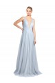 Acheter Bleu ciel clair Trapèze Bretelles spaghetti Col V Tulle Longue Robes demoiselle d'honneur