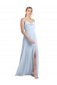 Acheter Bleu ciel clair Trapèze Bretelles spaghetti Mousseline Longue Robes demoiselle d'honneur