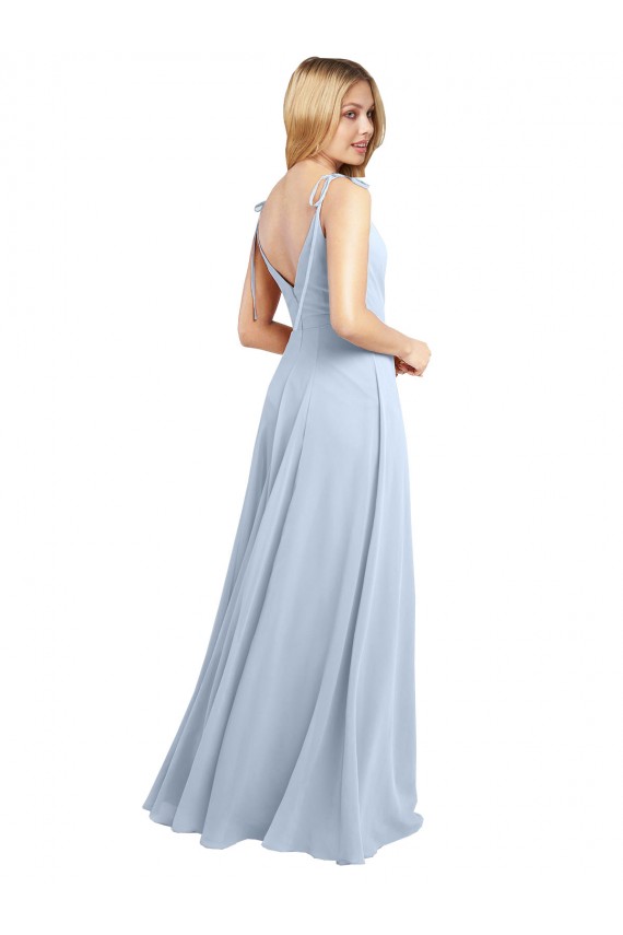Acheter Bleu ciel clair Trapèze Bretelles spaghetti Mousseline Longue Robes demoiselle d'honneur