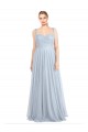 Acheter Bleu ciel clair Trapèze Bretelles spaghetti Tulle Longue Robes demoiselle d'honneur