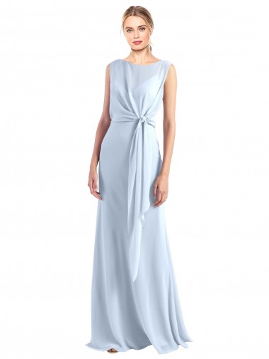 Acheter Bleu ciel clair Trapèze Col V Mousseline Longue Robes demoiselle d'honneur