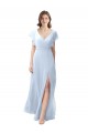 Acheter Bleu ciel clair Trapèze Col V Mousseline Longue Robes demoiselle d'honneur