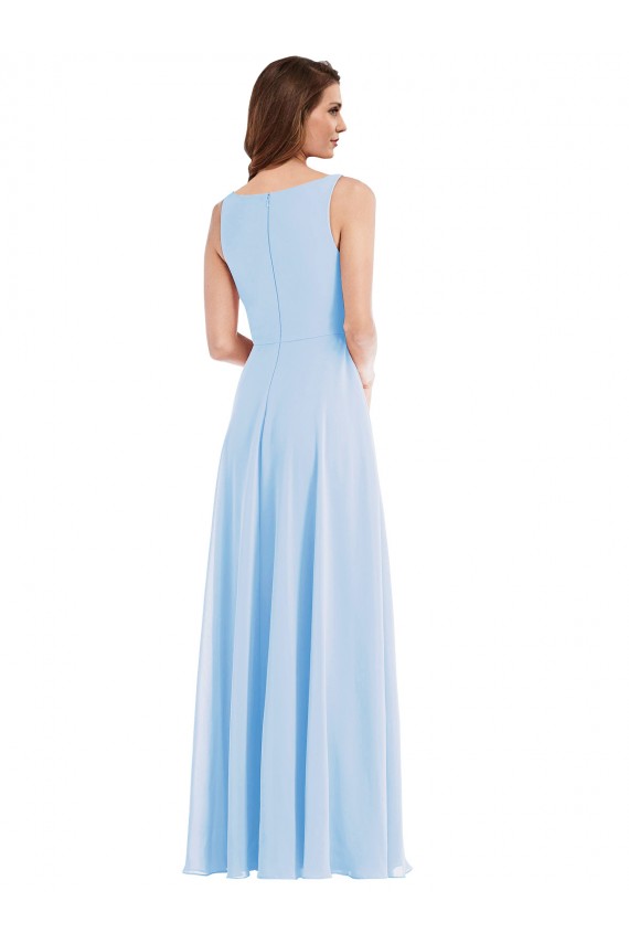 Acheter Bleu ciel clair Trapèze Col V Mousseline Longue Robes demoiselle d'honneur