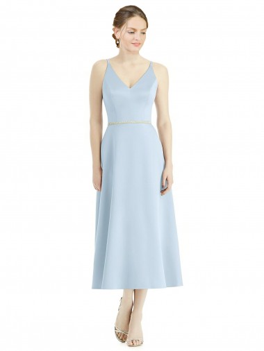 Acheter Bleu ciel clair Trapèze Col V Satiné Longue Robes demoiselle d'honneur