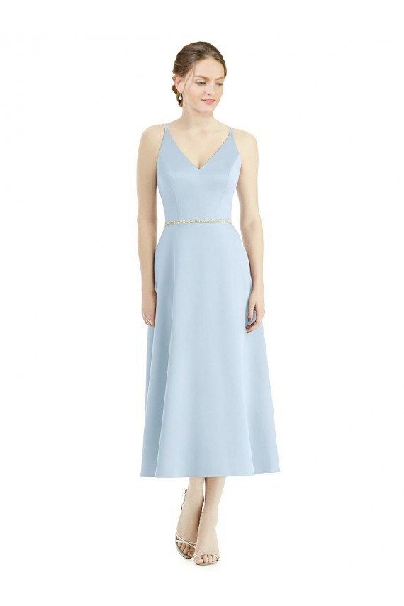 Acheter Bleu ciel clair Trapèze Col V Satiné Longue Robes demoiselle d'honneur