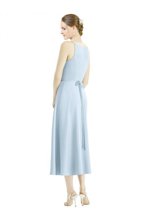 Acheter Bleu ciel clair Trapèze Col V Satiné Longue Robes demoiselle d'honneur