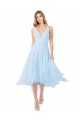 Acheter Bleu ciel clair Trapèze Col V midi Mousseline Courte Robes demoiselle d'honneur / Robes de cocktail