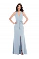 Acheter Bleu ciel clair Trapèze Licou Col V Crêpe Stretch Longue Formelles Robes demoiselle d'honneur / Robes de soirée / Robes de bal