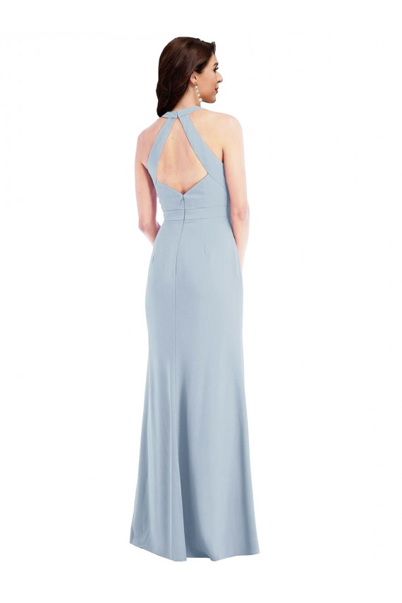 Acheter Bleu ciel clair Trapèze Licou Col V Crêpe Stretch Longue Formelles Robes demoiselle d'honneur / Robes de soirée / Robes de bal
