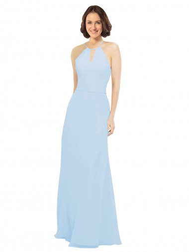 Acheter Bleu ciel clair Trapèze Licou Mousseline Longue Robes demoiselle d'honneur