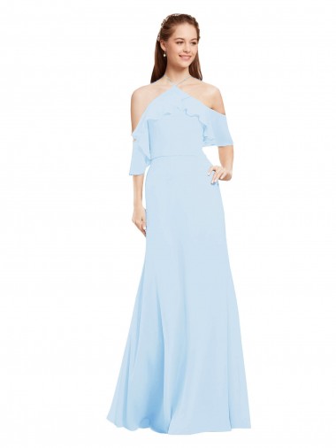 Acheter Bleu ciel clair Trapèze Licou Mousseline Longue Robes demoiselle d'honneur
