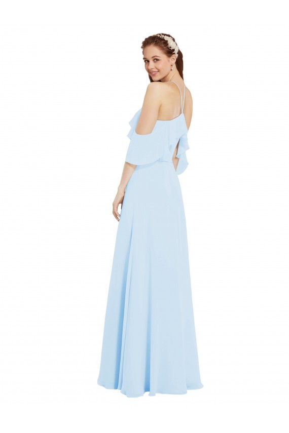 Acheter Bleu ciel clair Trapèze Licou Mousseline Longue Robes demoiselle d'honneur