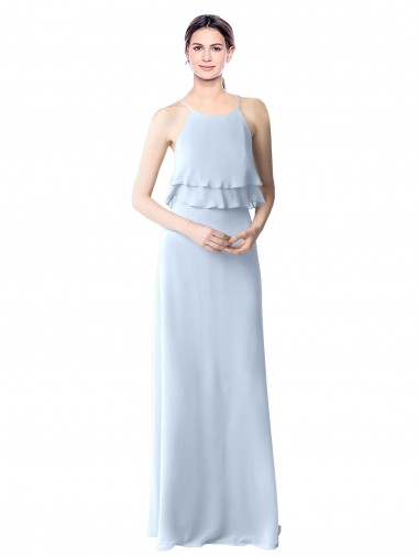 Acheter Bleu ciel clair Trapèze Licou Mousseline Longue Robes demoiselle d'honneur