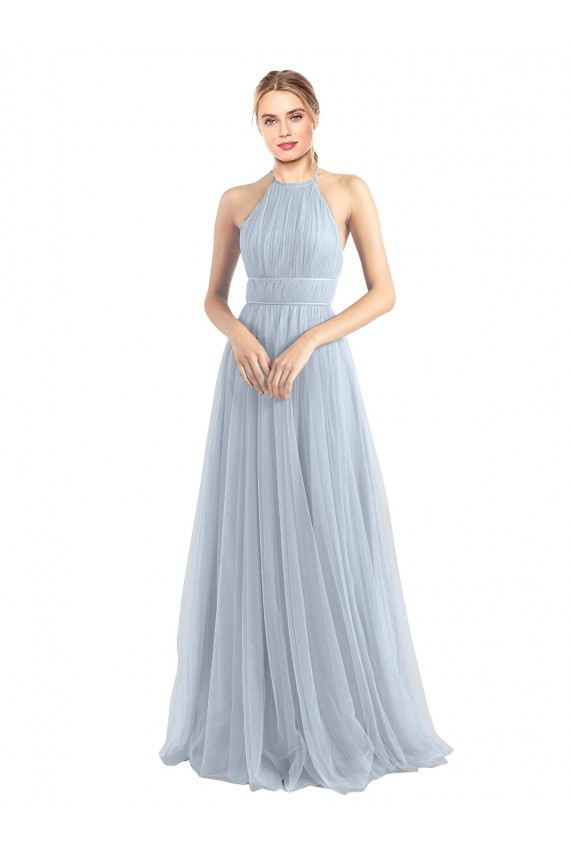 Acheter Bleu ciel clair Trapèze Licou Tulle Longue Robes demoiselle d'honneur