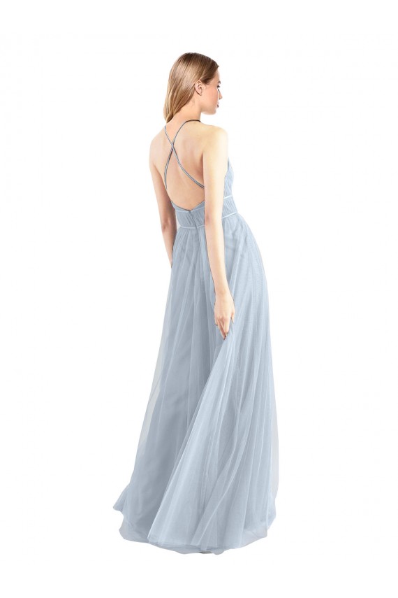 Acheter Bleu ciel clair Trapèze Licou Tulle Longue Robes demoiselle d'honneur