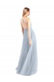 Acheter Bleu ciel clair Trapèze Licou Tulle Longue Robes demoiselle d'honneur