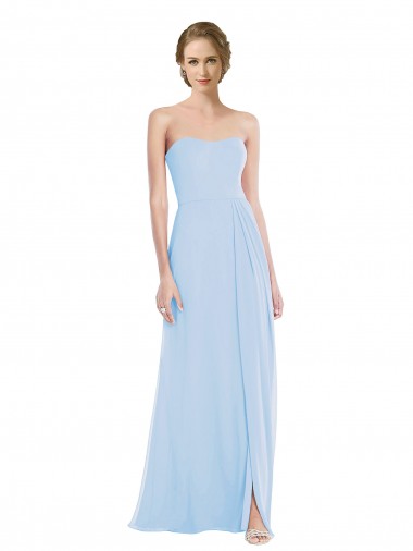 Acheter Bleu ciel clair Trapèze Mousseline Longue Robes demoiselle d'honneur