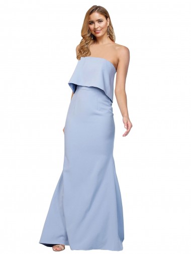 Acheter Bleu ciel clair Trapèze Sans bretelle Crêpe Stretch Longue Formelles Robes demoiselle d'honneur / Robes de soirée / Robes de bal