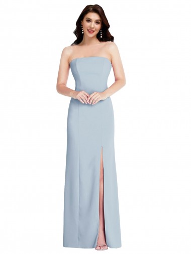 Acheter Bleu ciel clair Trapèze Sans bretelle Crêpe Stretch Longue Formelles Robes demoiselle d'honneur / Robes de soirée / Robes de bal