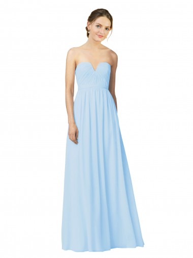Acheter Bleu ciel clair Trapèze Sans bretelle Mousseline Longue Robes demoiselle d'honneur