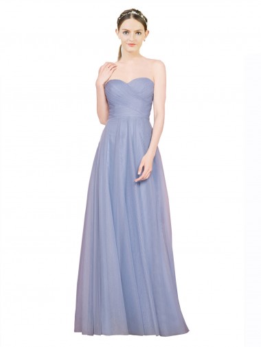 Acheter Bleu ciel clair Trapèze Sans bretelle Tulle Longue Robes demoiselle d'honneur
