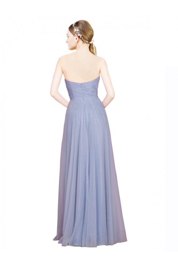 Acheter Bleu ciel clair Trapèze Sans bretelle Tulle Longue Robes demoiselle d'honneur