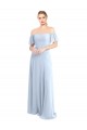 Acheter Bleu ciel clair Trapèze Épaule Dénudée Col Carré Mousseline Longue Robes demoiselle d'honneur
