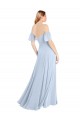 Acheter Bleu ciel clair Trapèze Épaule Dénudée Col Carré Mousseline Longue Robes demoiselle d'honneur