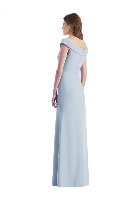 Acheter Bleu ciel clair Trapèze Épaule Dénudée Col V Crêpe Stretch Longue Robes demoiselle d'honneur