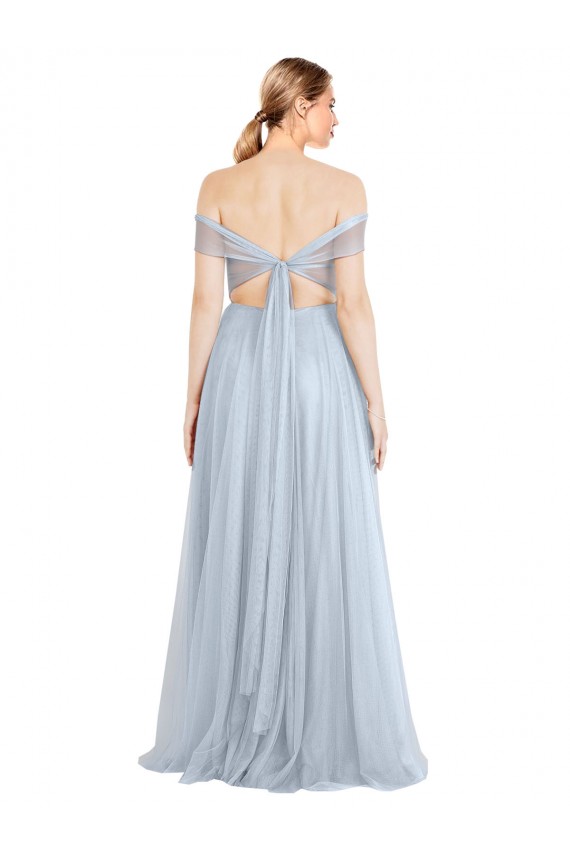 Acheter Bleu ciel clair Trapèze Épaule Dénudée Tulle Longue Robes demoiselle d'honneur