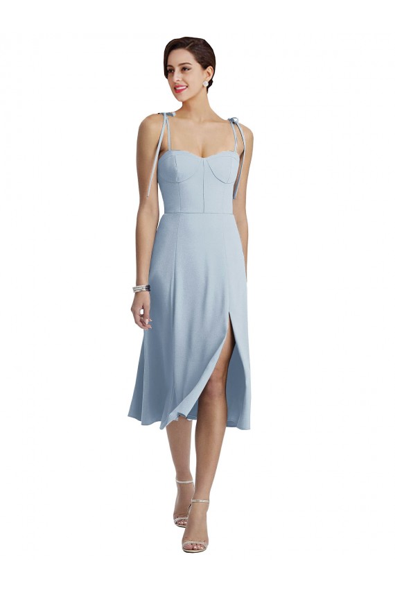 Acheter Bleu ciel clair Trapèze midi Crêpe Stretch Courte Robes demoiselle d'honneur / Robes de bal / Robes de cocktail