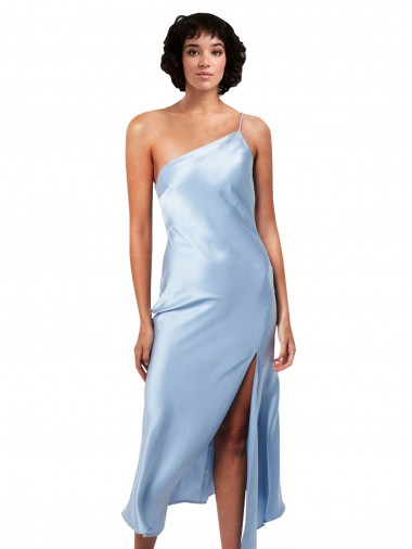 Acheter Bleu ciel clair Trapèze midi Satiné Soyeux Courte Robes demoiselle d'honneur / Robes de soirée / Robes de cocktail